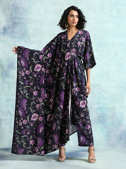 trueBrowns Black Printed Velvet Shawl