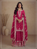 Party Wedding Collection Semi Stitched Heavy Silk Top Palazzo & Dupatta