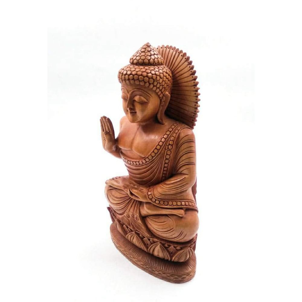 Shri Handicrafts 8" Inch Wood Carving Handmade Meditating Buddha Statue Good Luck Hindu God Figurine for Home Temple | Brown