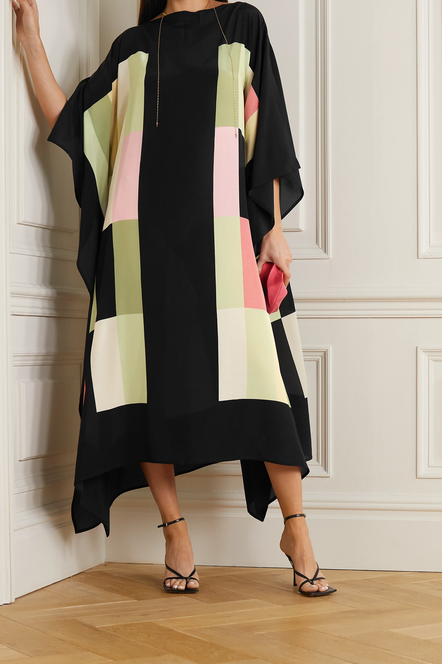 Black Soft Silk Crepe Kaftan, Caftan For Women's