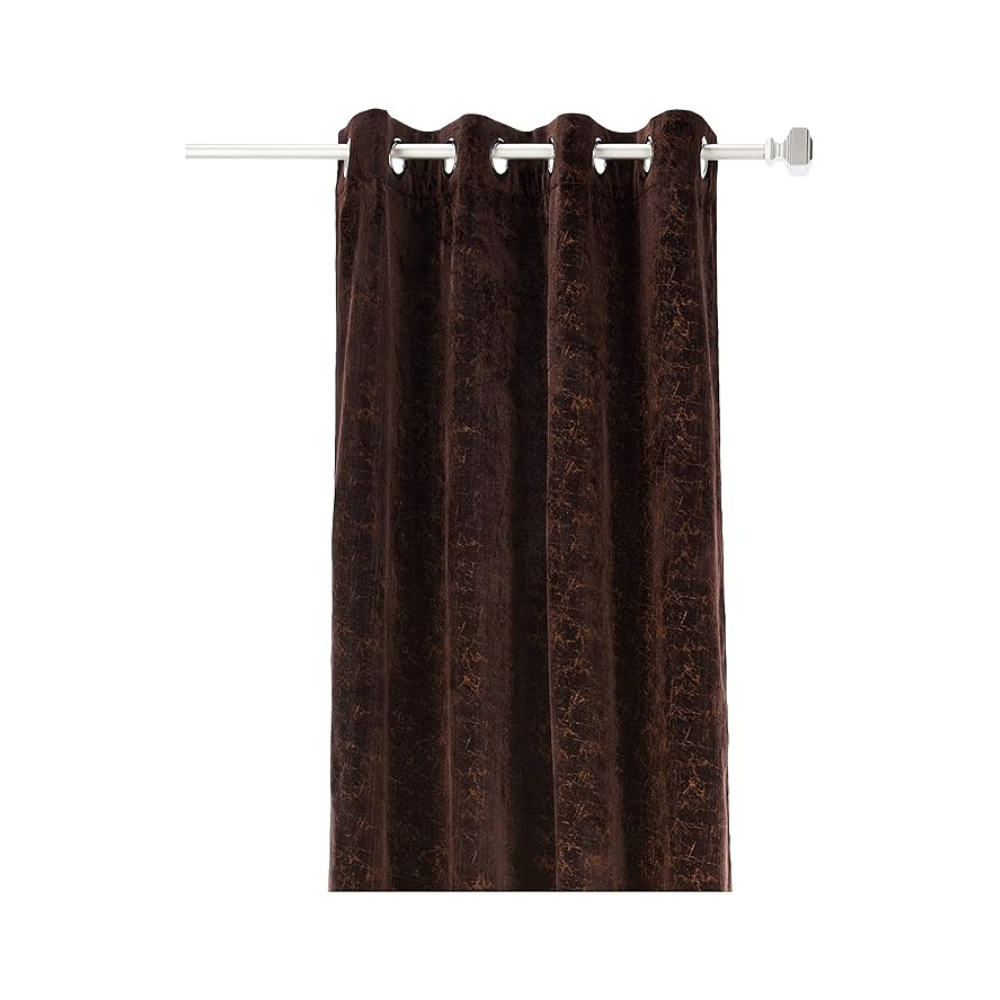 Cortina Plain Velvet Curtains With Metal Eyelet | Soft & Smooth | 7 Ft Long | Set of 2 | Brown