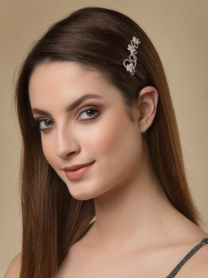 Panash Women Gold-Toned & White Cz-Studded & Beaded Love Hair Pin