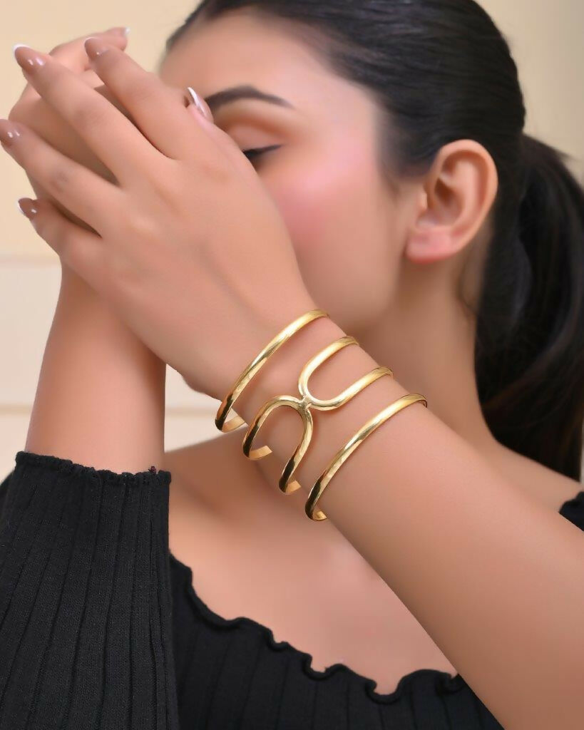 VOJ Gold-Polished multi Layer Kada Bracelet