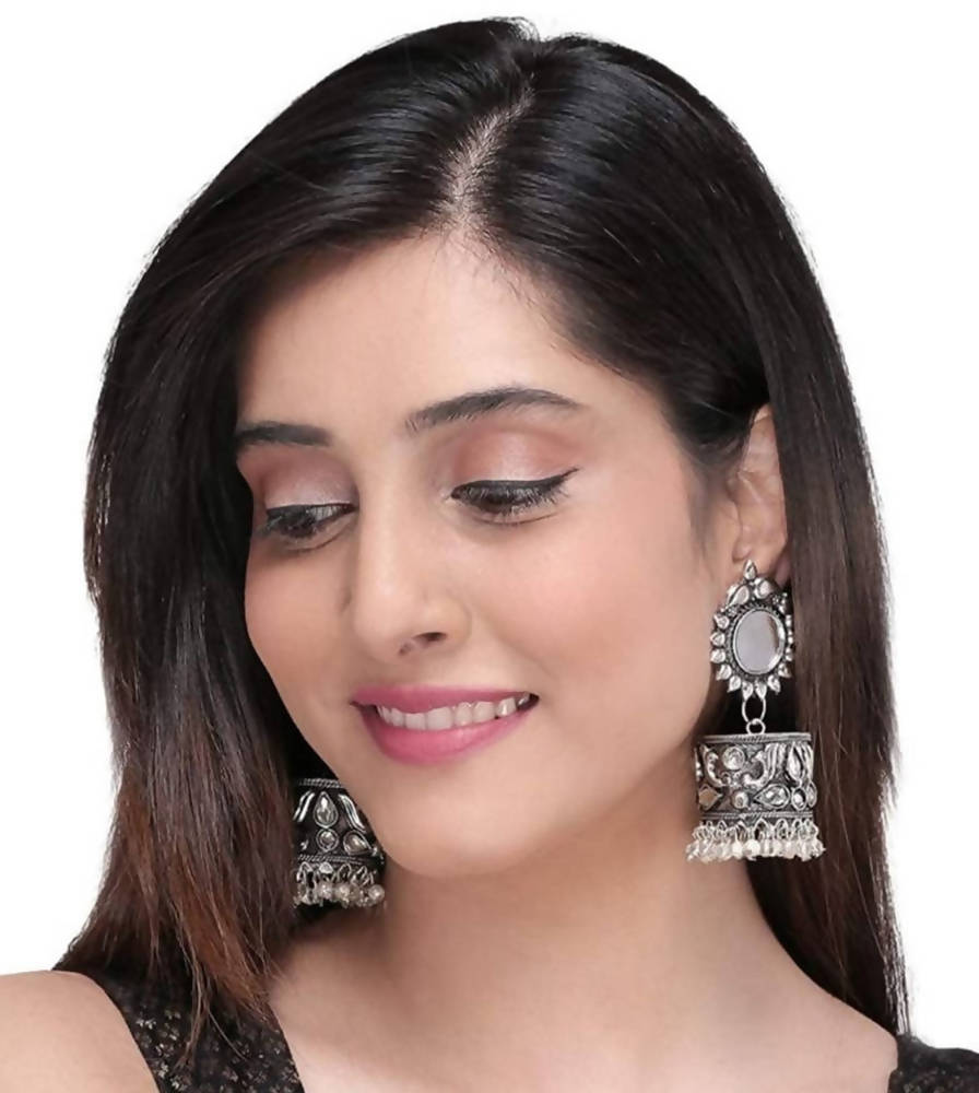 Mominos Fashion Oxidised Silver plated With Stone Earrings