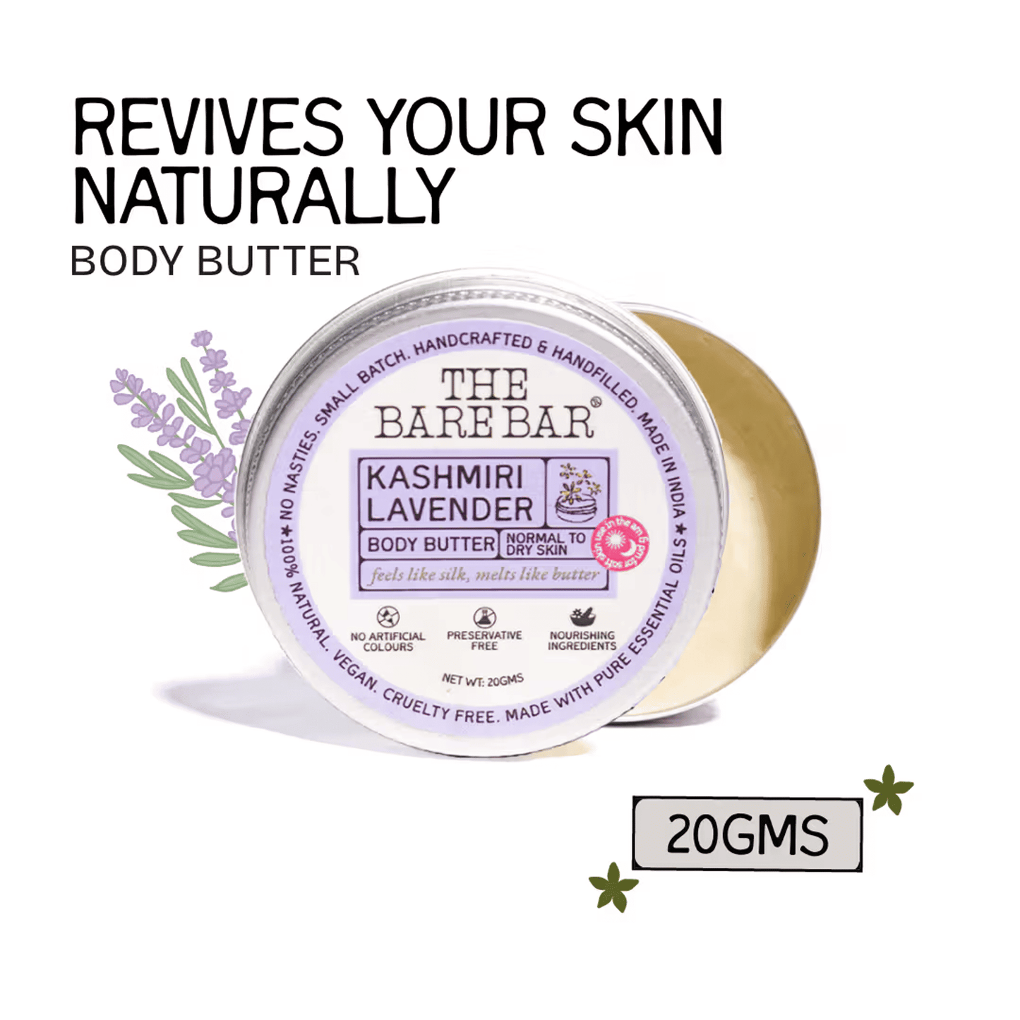 The Bare Bar Kashmiri Lavender Body Butter - Calming Body Cream With Shea And Mango Butters