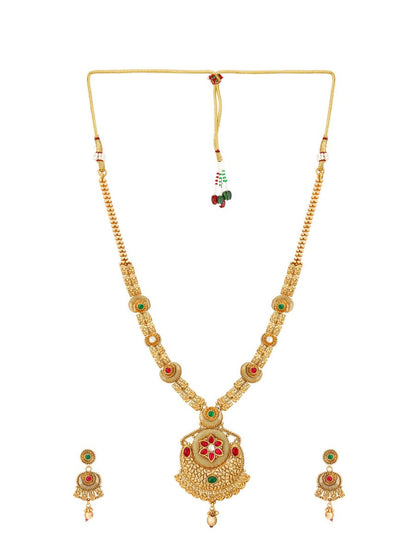 Aadita Gold-Polished & Red e Studded Jewellery Set