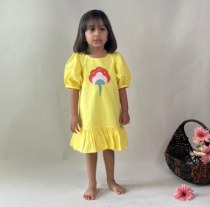 ArthLife Yellow Flower Patch Casual Dress