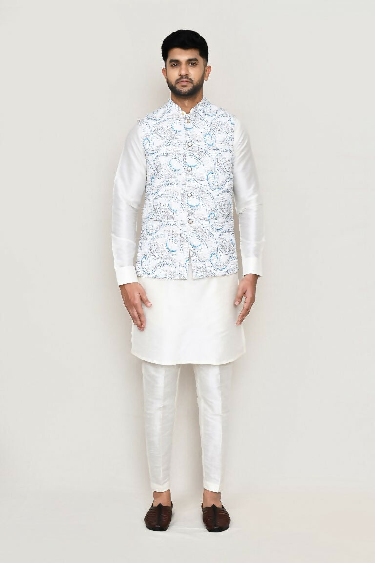 Joban Fashion White Colored Art Silk Fabric Kurta, Jacket With Straight Fit Pant
