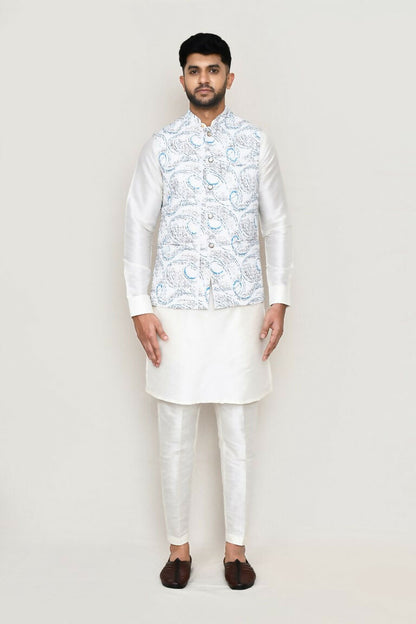 Joban Fashion White Colored Art Silk Fabric Kurta, Jacket With Straight Fit Pant