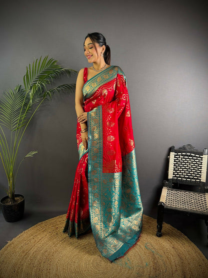Joban Fashion Turquoise Butti Banarasi Silk Sarees