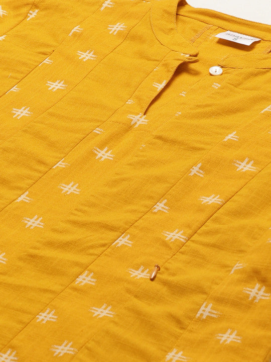 Anayna Women Mustard Yellow & Off-White Printed Pure Cotton Maternity A-Line Dress
