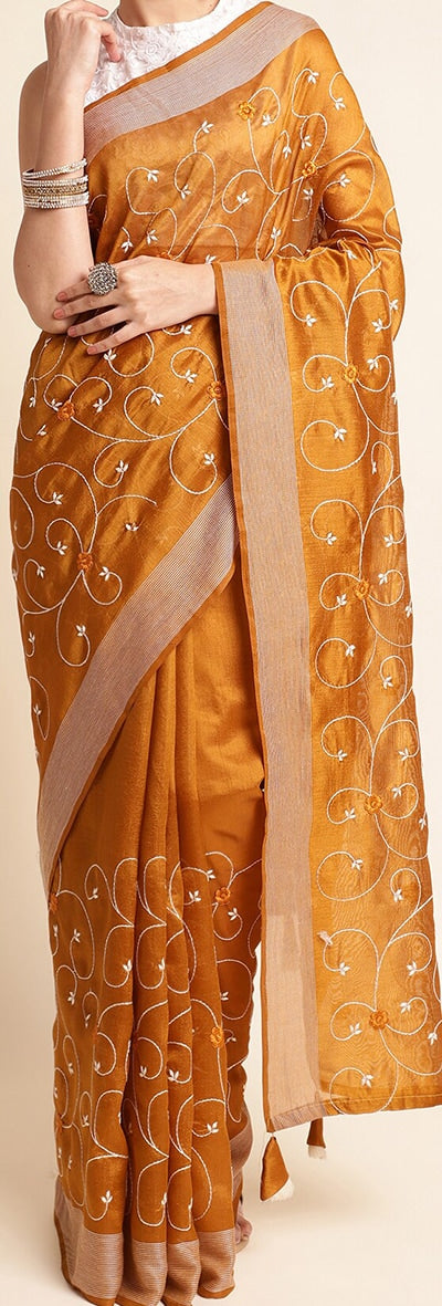 Fabmora Floral Embroidered Zari Saree