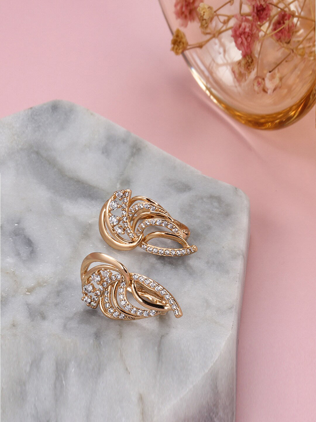 Shining Diva Gold-Polished Rose Zircon Earrings