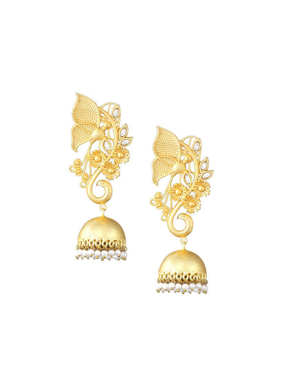 Yellow Chimes Gold-Polished Dome Shaped Jhumkas Earrings