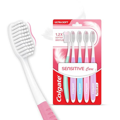 Colgate Gentle Sensitive Care Ultra Soft Bristles Manual Toothbrush for Adult Combo Pack Offer,Multicolor- 5Pcs