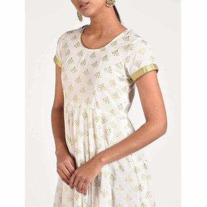 Cheera Women's Beautiful Gold Print Back Dori Latkan Anarkali Kurta (CH040K)