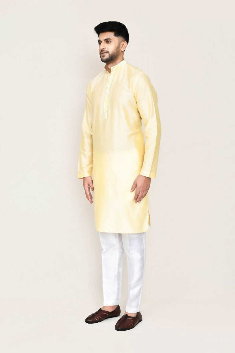 Joban Fashion Cream Colored Art Silk Fabric Kurta With Straight Fit Pant