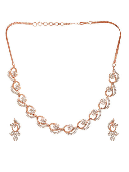 Saraf RS Jewellery Rose Gold-Polished White AD-Studded Jewellery Set