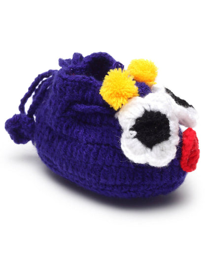 Chutput Kids Woollen Hand Knitted Monster Face Booties - Blue