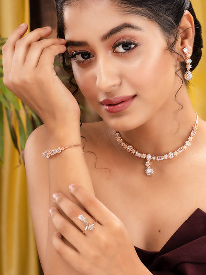 Saraf RS Jewellery Rose Gold-Polished AD Studded Designer Jewellery Set