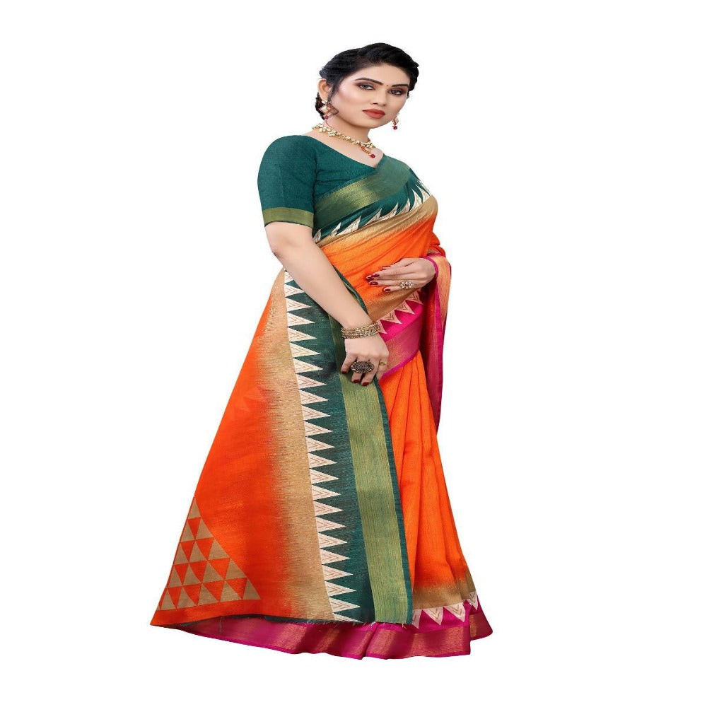 Vamika Orange Linen Jari Border Saree (GUNJAN Orange)