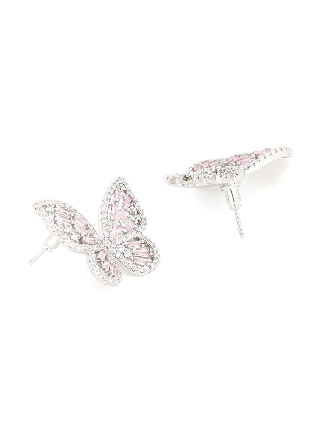 Yellow Chimes Silver-Toned & Pink Quirky Butterfly Studs Earrings