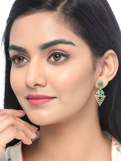 Shoshaa Green Gold-Polished Enamelled Contemporary Drop Earrings