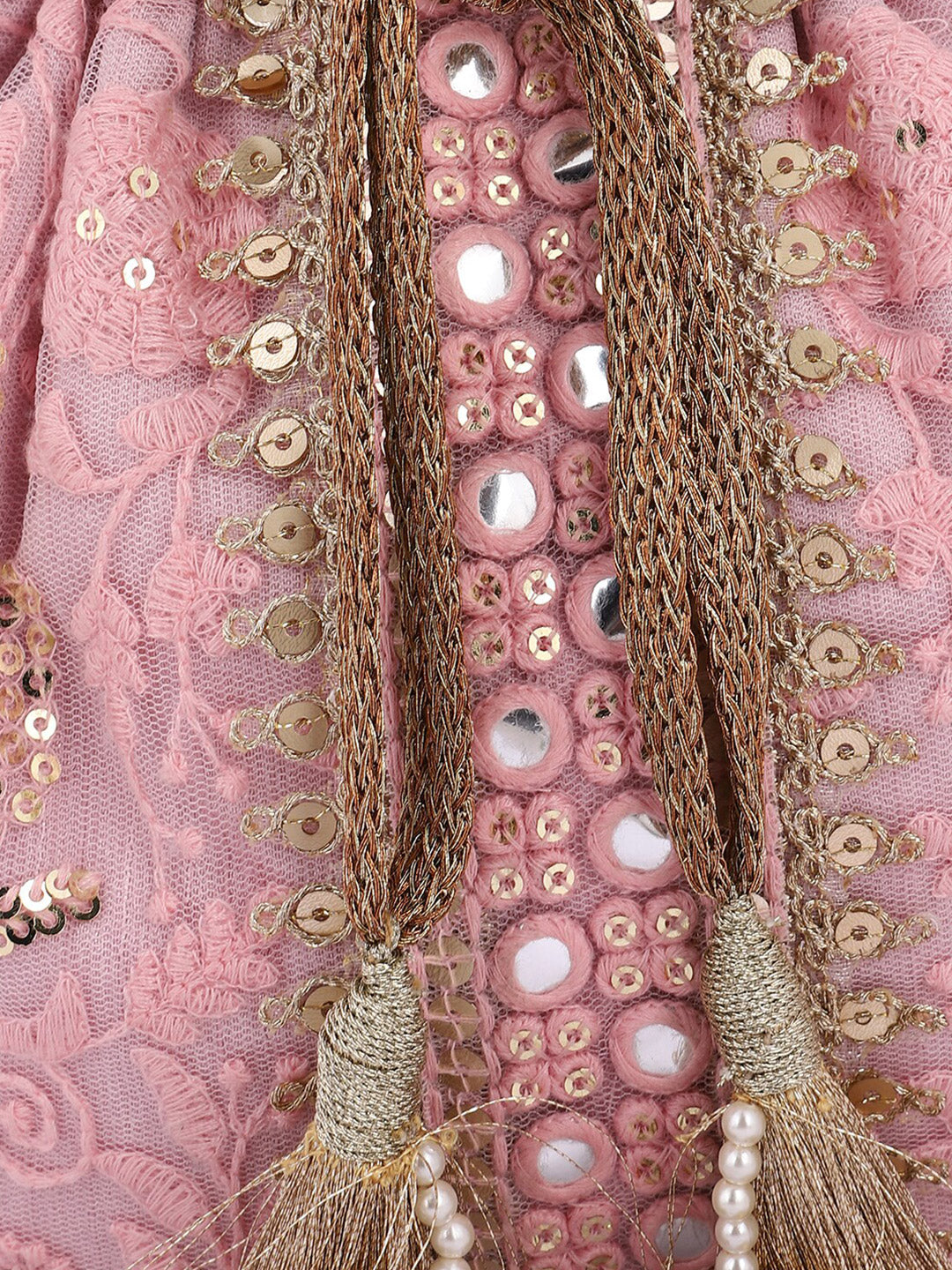 Masq Pink and Gold-Toned Embroidered Potli Clutch