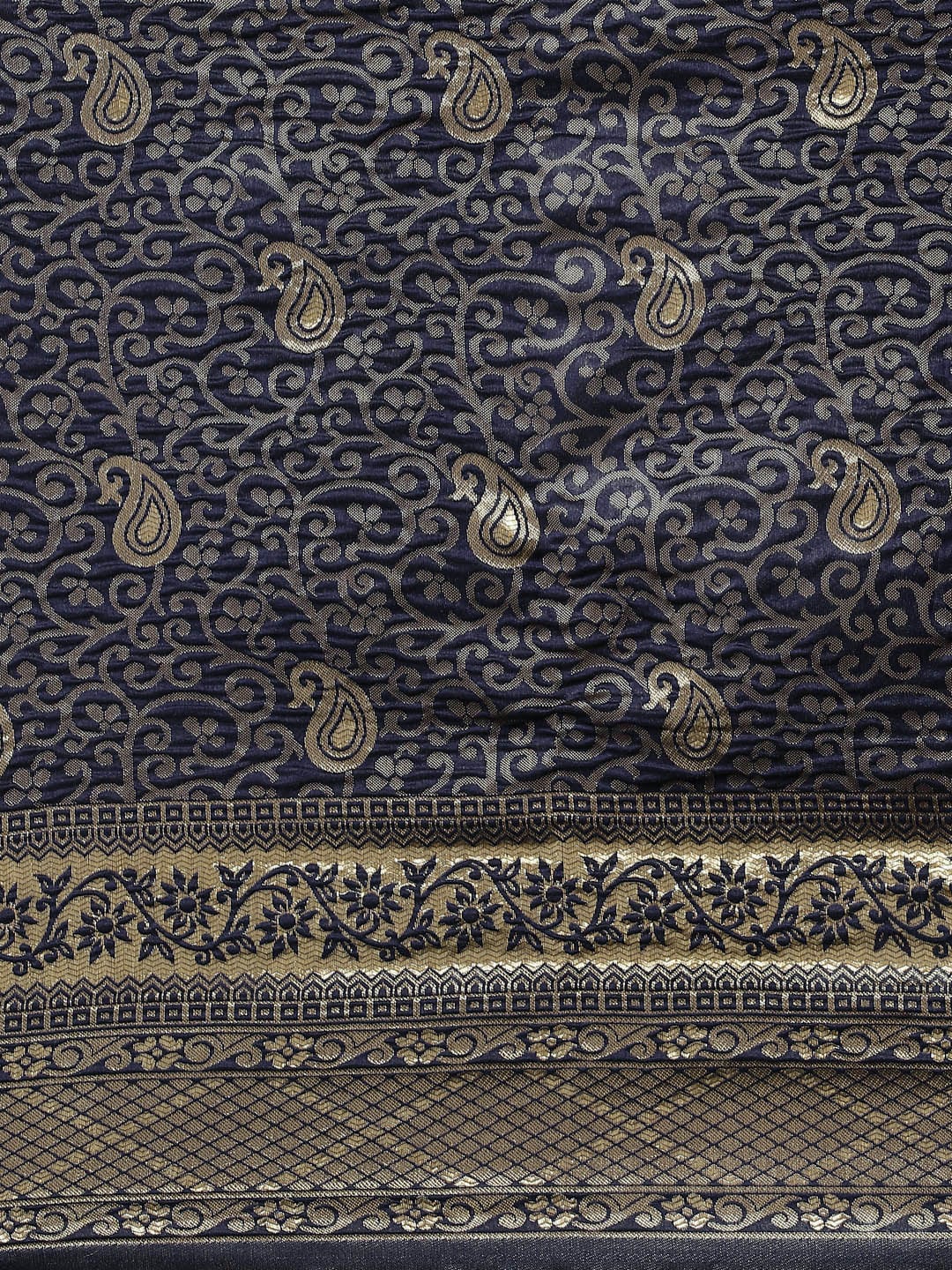 Saree Mall Navy Blue & Gold-Toned Ethnic Motifs Zari Silk Blend Banarasi Sarees