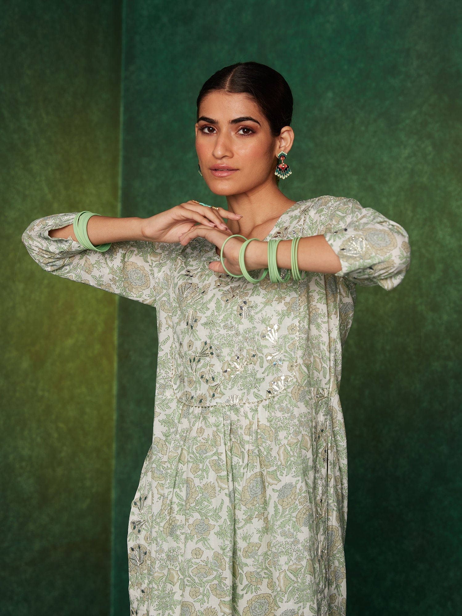 Likha Cream Printed with Gota Work Naira Cut Co-ord Set LIKSKD160 (Set of 2) - S