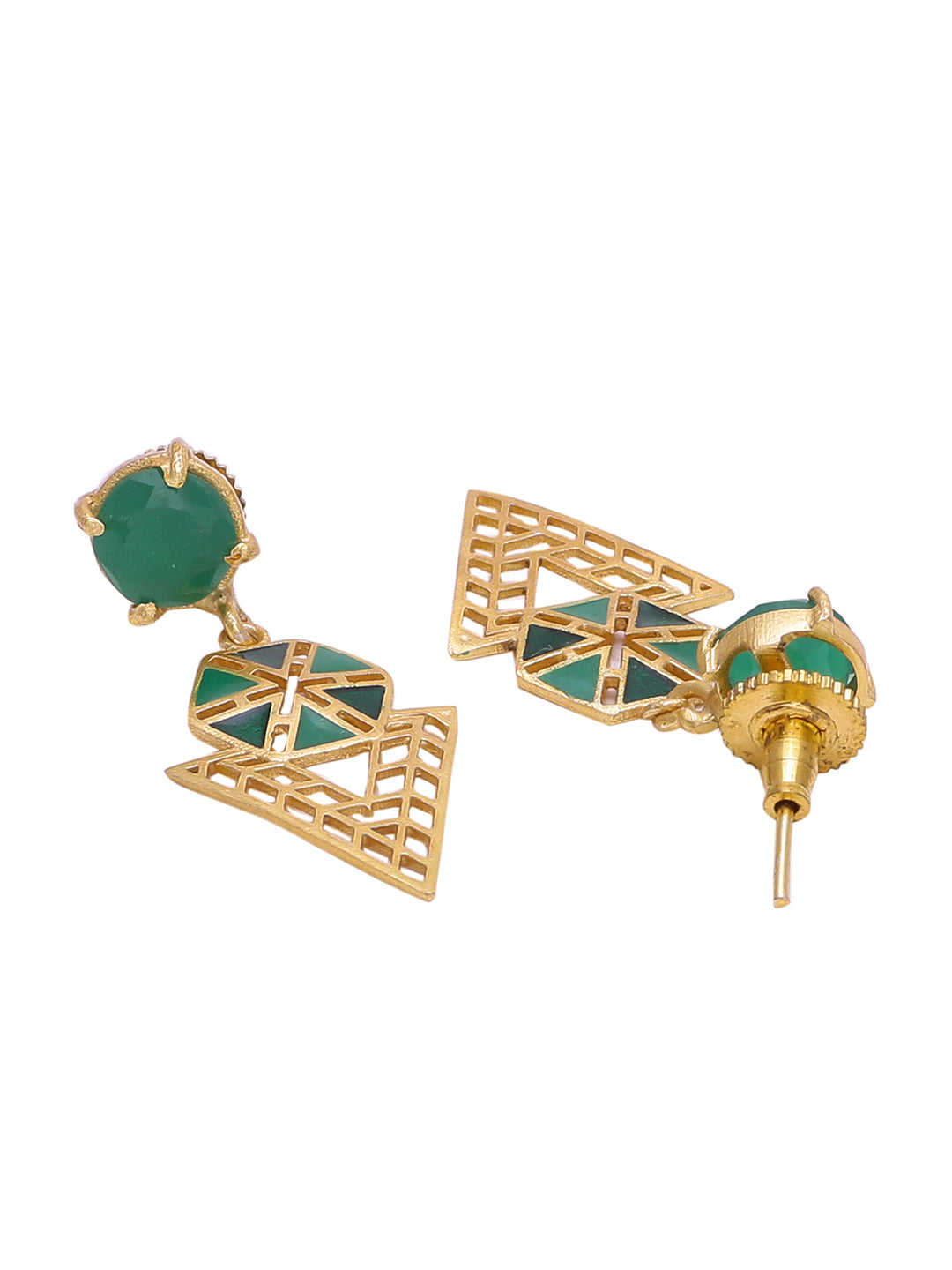 Shoshaa Green Gold-Polished Enamelled Contemporary Drop Earrings