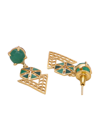 Shoshaa Green Gold-Polished Enamelled Contemporary Drop Earrings
