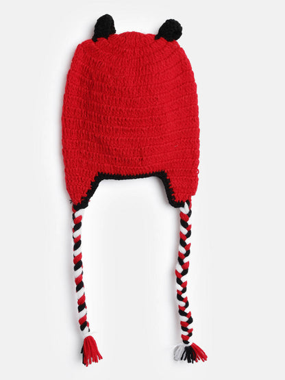 Chutput Kids Woollen Hand Knitted Bug Detail Cap - Red
