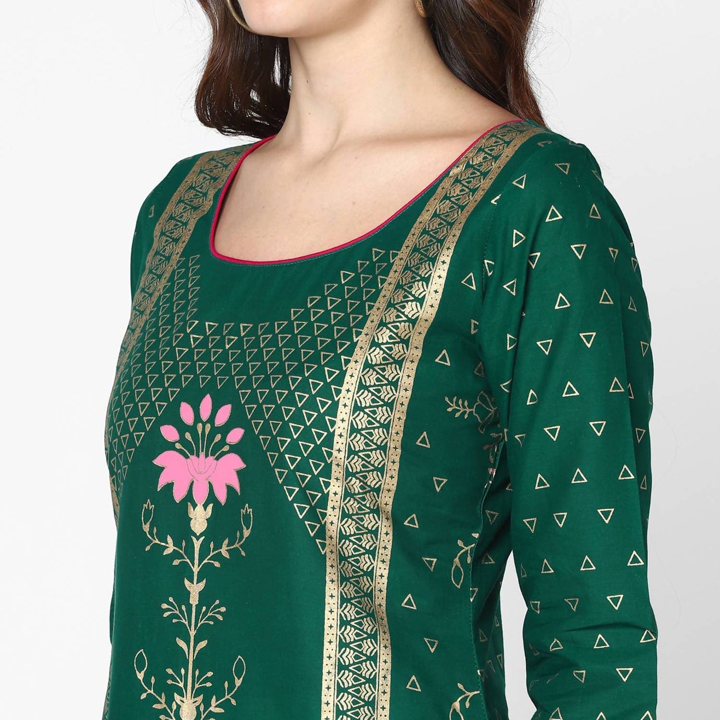 Cheera Hand Block Print Green Straight Kurta (MAAI-063K)