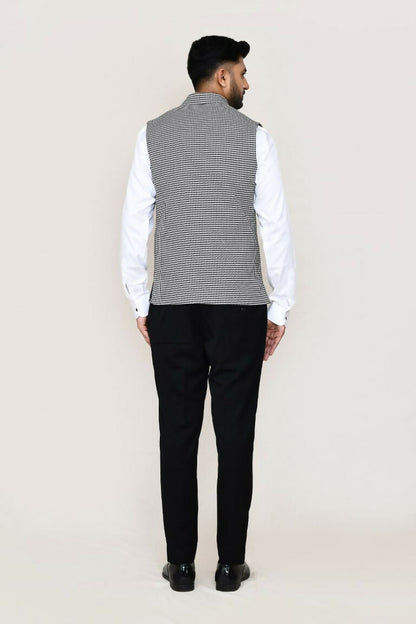 Joban Fashion White And Black Colored Cotton Satin With Checks Print Work Men's Jacket