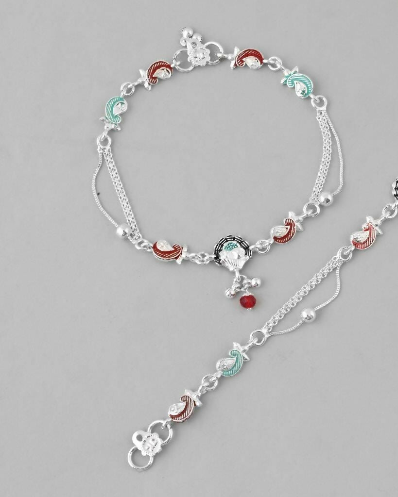 VOJ Set of 2 Traditional Stone Studded Mutli Color Designer Anklet
