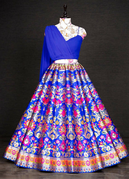 Royal Blue Banarasi Silk Lehenga Choli for Women, Ready to Wear Stitched Lengha Choli for Party, Stylish Lehenga Choli by Infinity Export