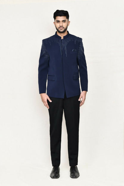 Joban Fashion Blue Colored Terry Rayon Fabric Prince Coat With Pant
