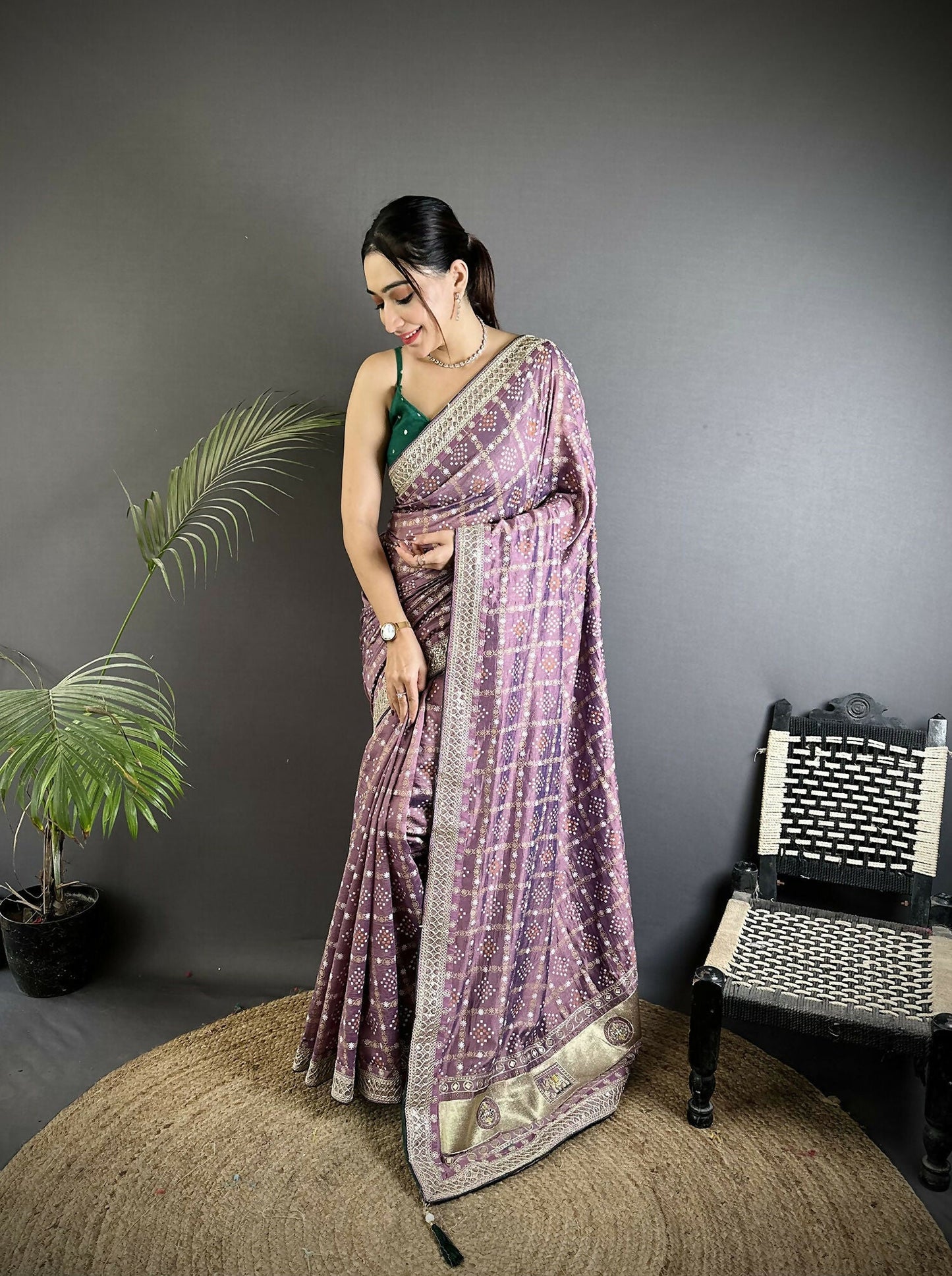 Joban Fashion Lavender Bandhej Bandhani Vichitra Silk Bandhani Prints Saree