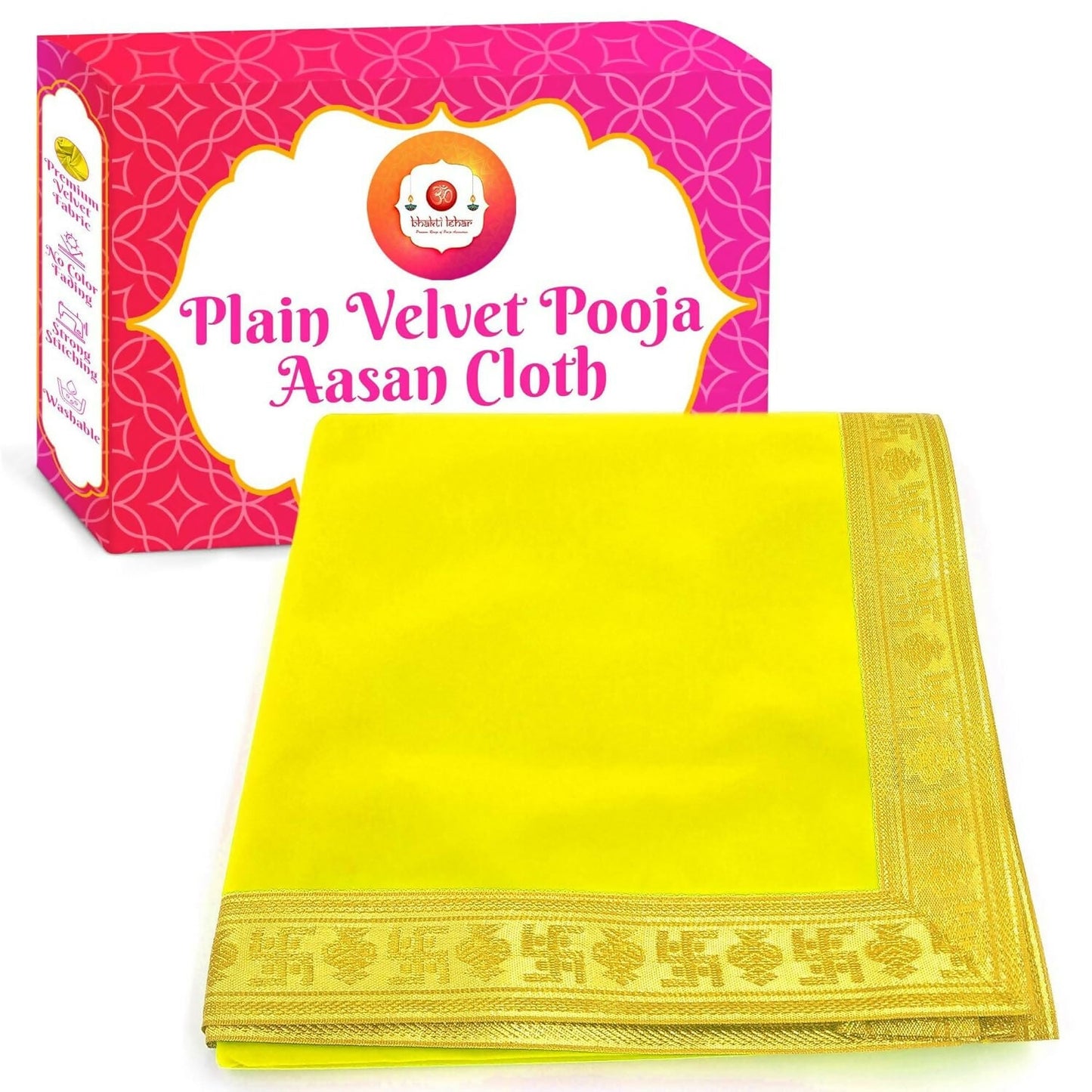 Bhakti Lehar Large Yellow Velvet Pooja Aasan Cloth – 20 x 40 Inch