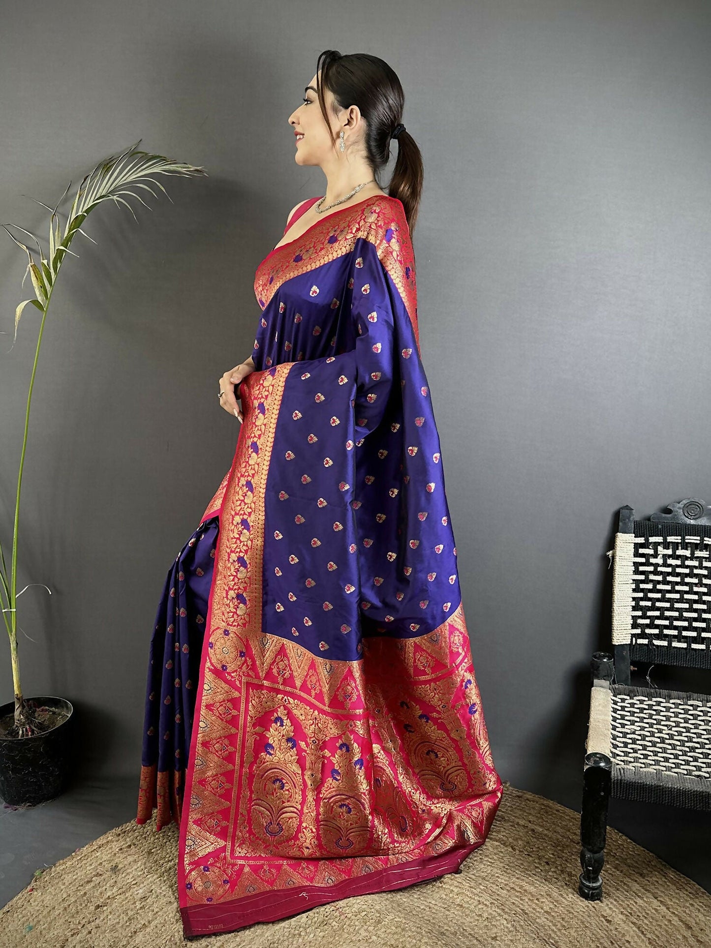 Joban Fashion Royal Blue Intricate Motifs Soft Silk Banarasi Saree