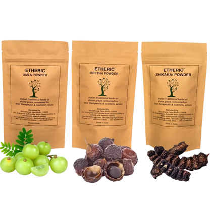 Etheric Amla Reetha Shikakai Powder Combo – Organic Herbal Hair Wash & Hair Growth