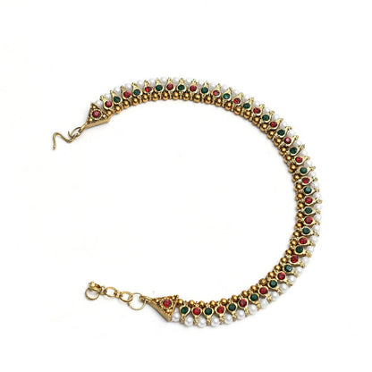 Mominos Fashion Kamal Johar Multi Kundan Anklets With Pearls