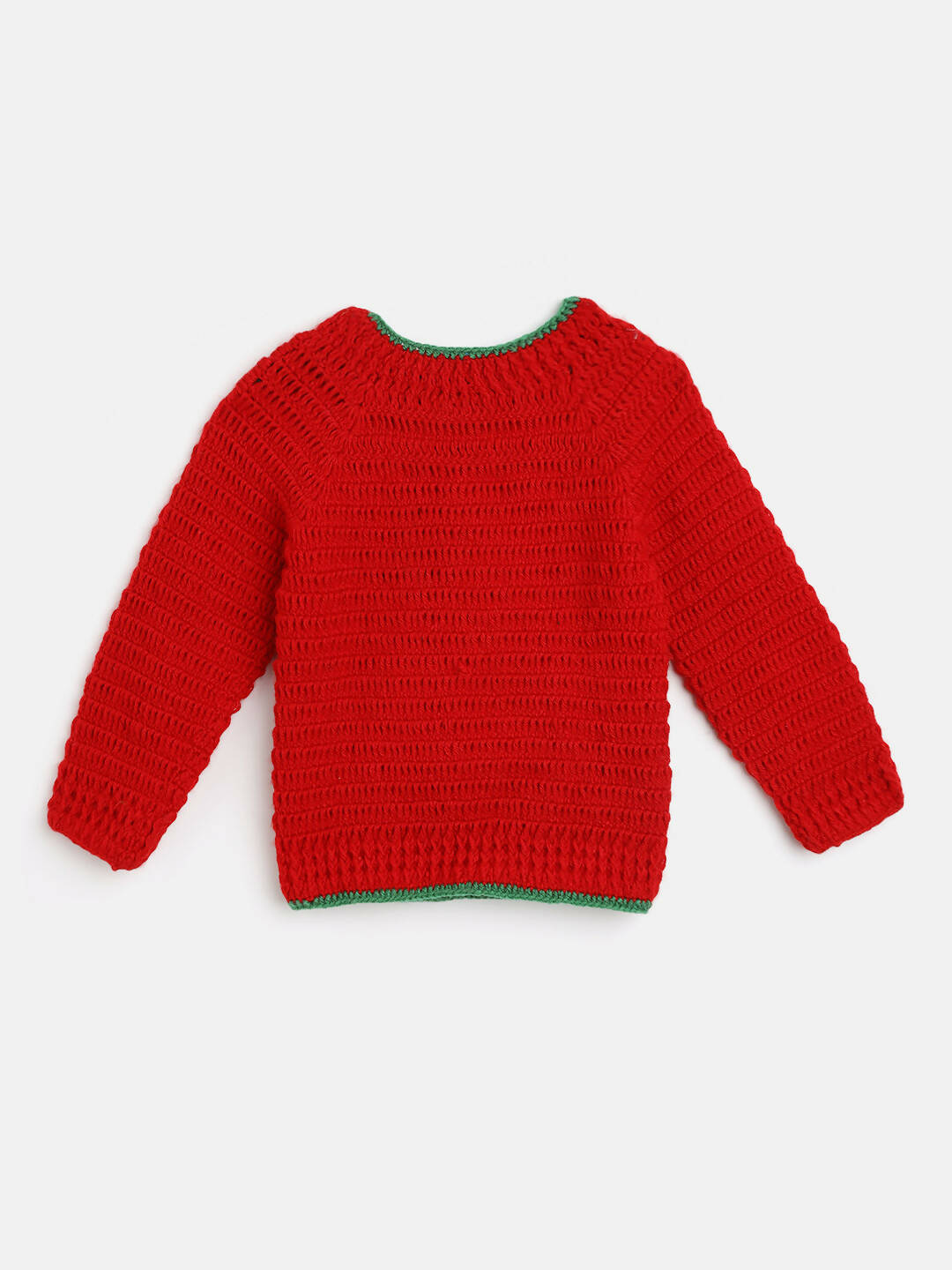 Chutput Kids Woollen Hand Knitted Full Sleeves Snowman Detail Sweater For Baby Boys With Cap - Red