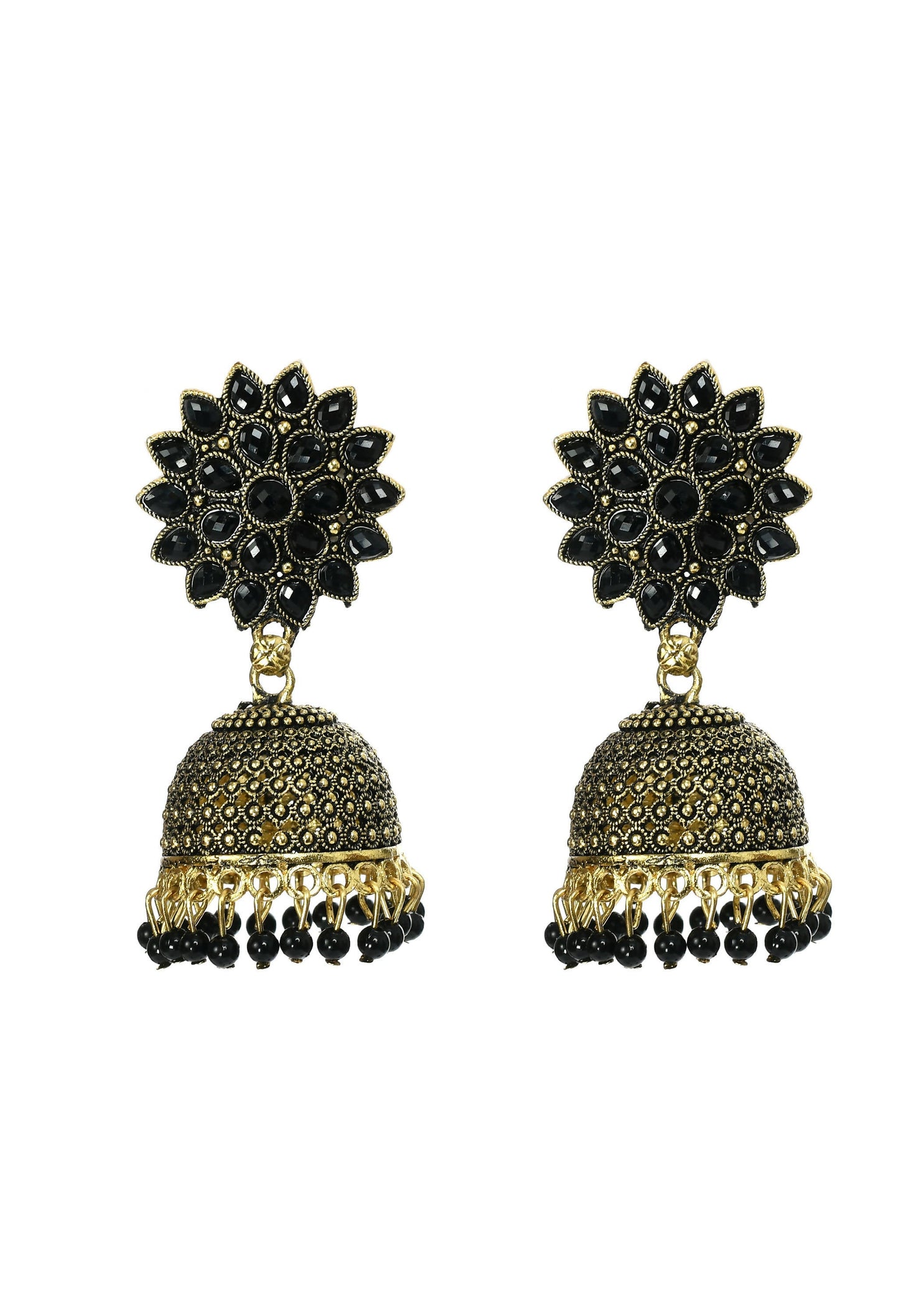 Mominos Fashion Joharkamal Kundan work Jhumka with Black Beads
