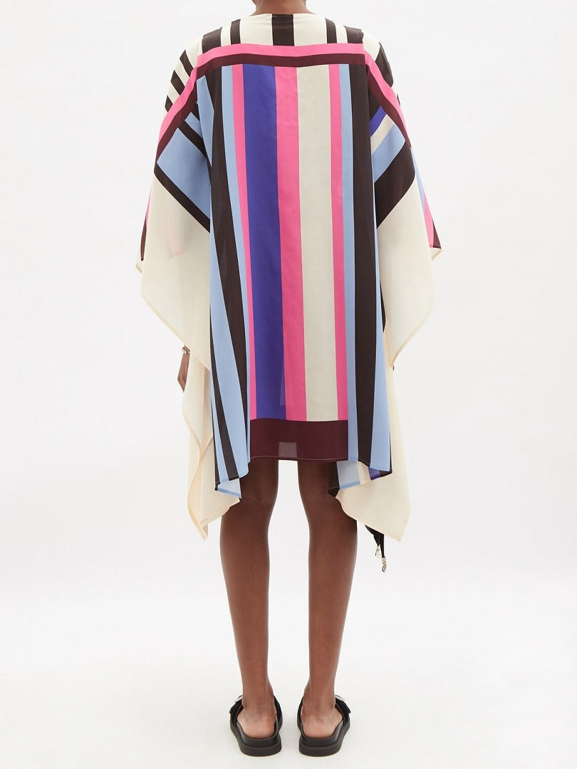 Boat Neck Stripe Print Mini Kaftan Dress J5649