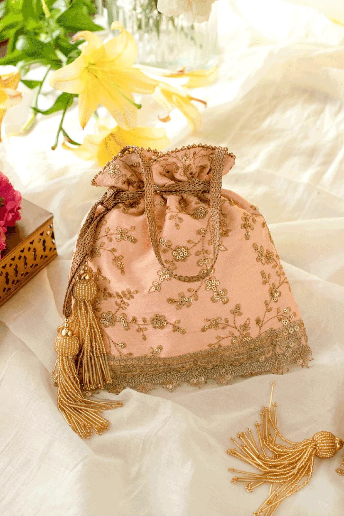 Potli Bag Embroidered poly silk Potli bag