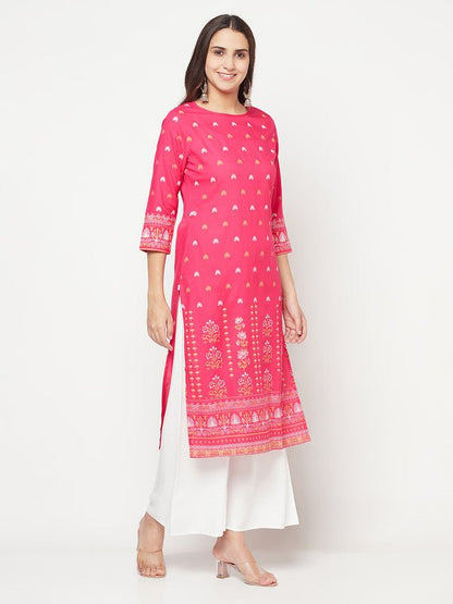 Aniyah Rayon Screen Print Fuchsia Straight Kurta