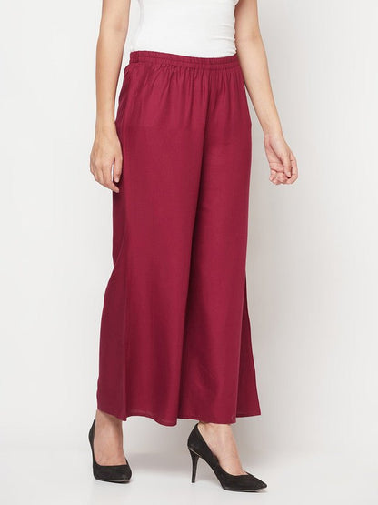Aniyah Rayon Flared Slip-On Wine Color Palazzo