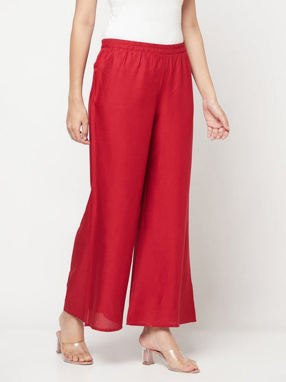 Aniyah Maroon Color Rayon Flared Slip-On Palazzo